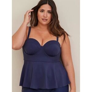 NWT‎ Torrid 5 DD/F Lightly Lined Mid Coverage Tankini Peplum Navy Blue Swim Top